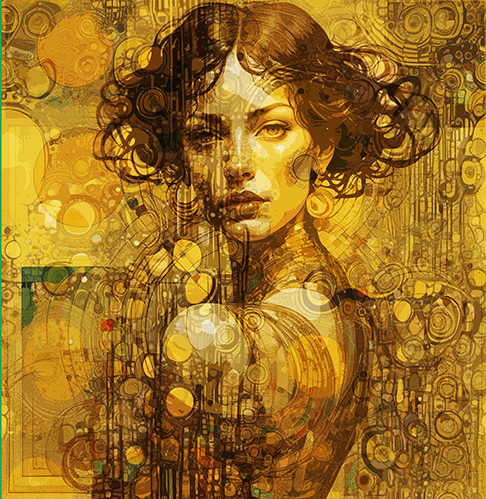 Layers abstract elements with visual portraiture by Toni Vigorito titled Anima